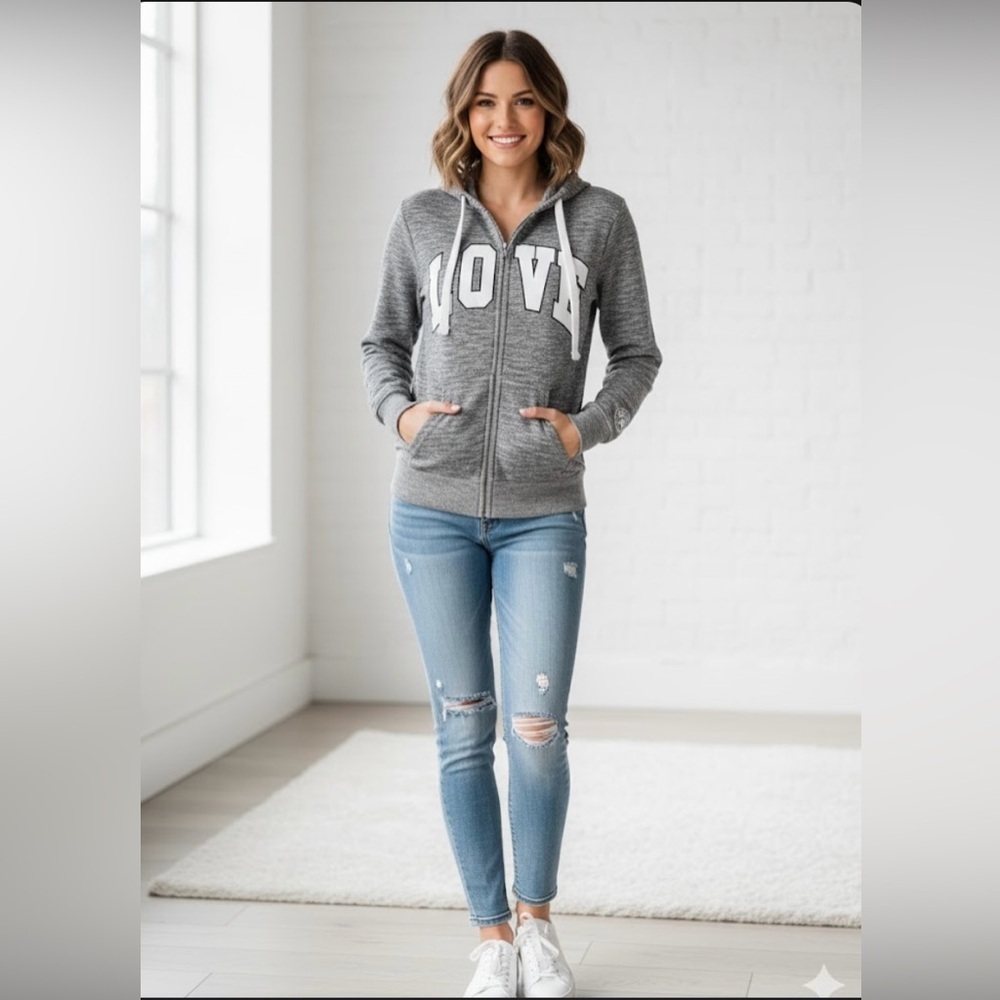 Reflex Gray Love Zip-Up Hoodie A0486